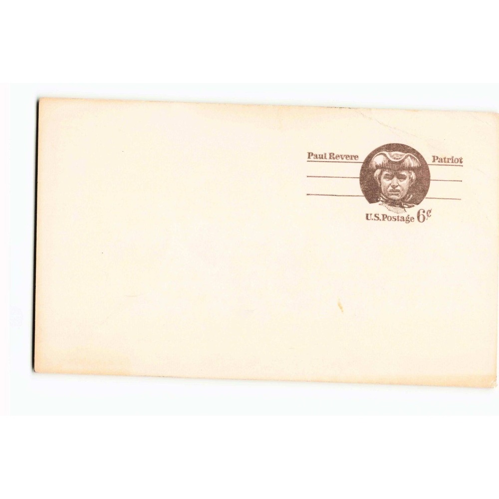 Vintage Paul Revere Patriot 6 Cent US Postage Pre-stamped Postal Envelope Unused